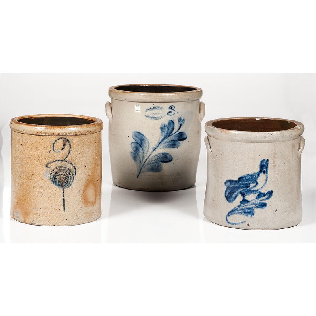 Cobalt Decorated Stoneware Crocks, Including J. Fisher (1 of 6)