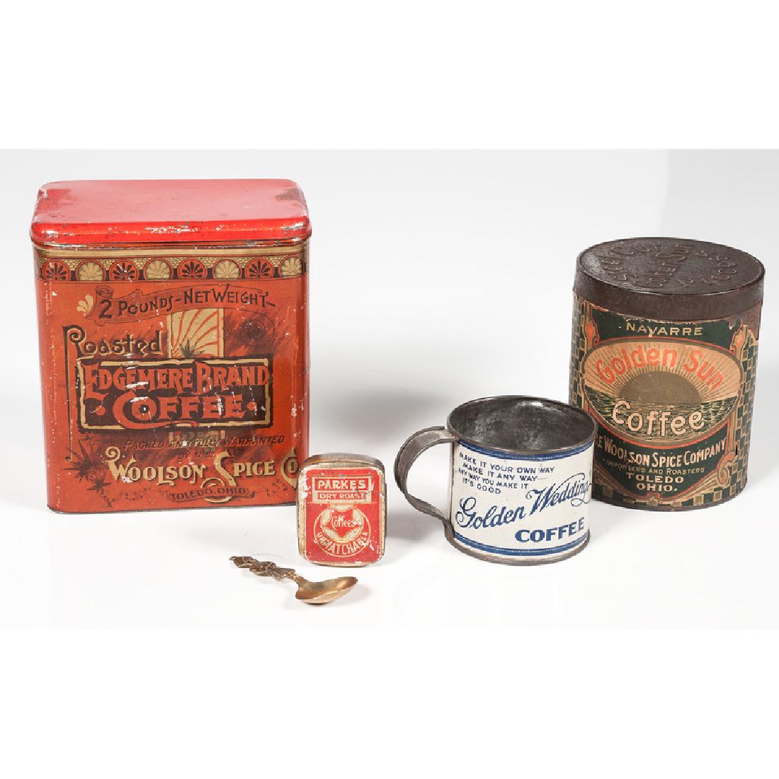 Tin Coffee Advertising Items, Including Woolson Spice (1 of 5)