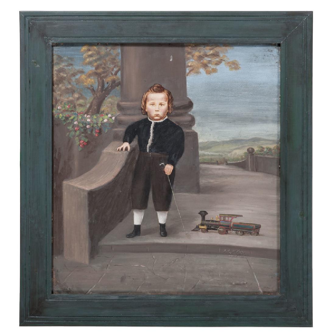 Folk Art Painted Portrait of a Boy, Signed F.R. (1 of 2)