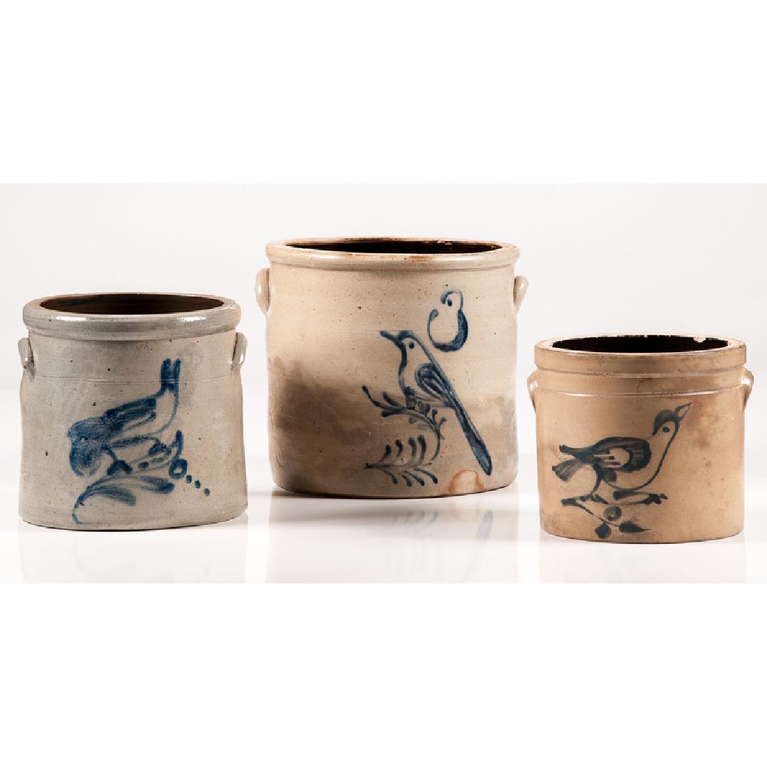 Stoneware Crocks with Bird Decoration (1 of 6)
