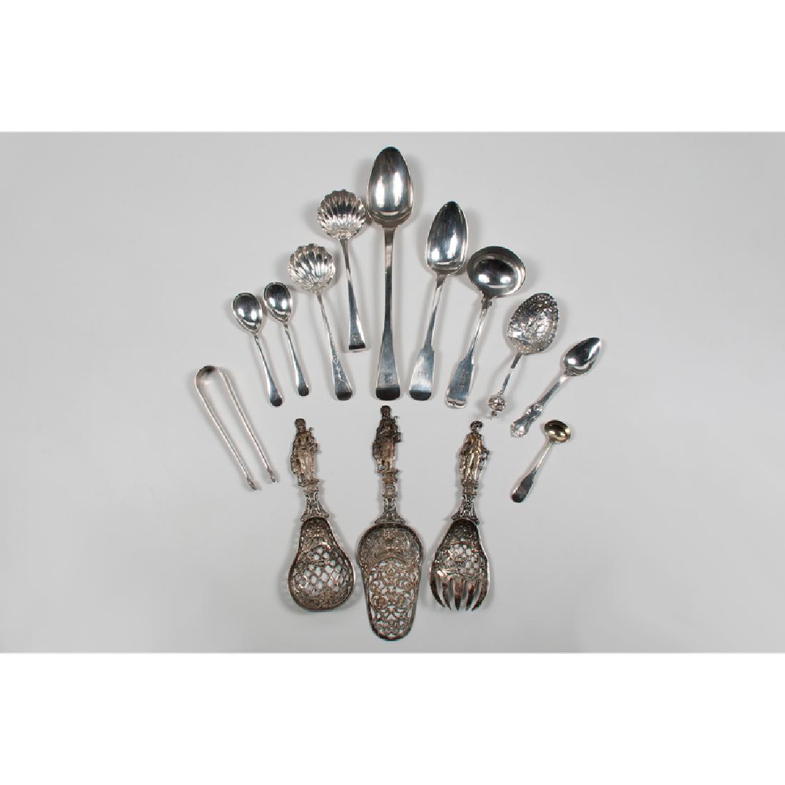 British Sterling and Silver Spoons, Plus: British, 19th-early 20th century. Eleven sterling silver and silver spoons, including one George IV sterling serving spoon by Jonathan Hayne with London hallmarks, one George III sterling spoon with s