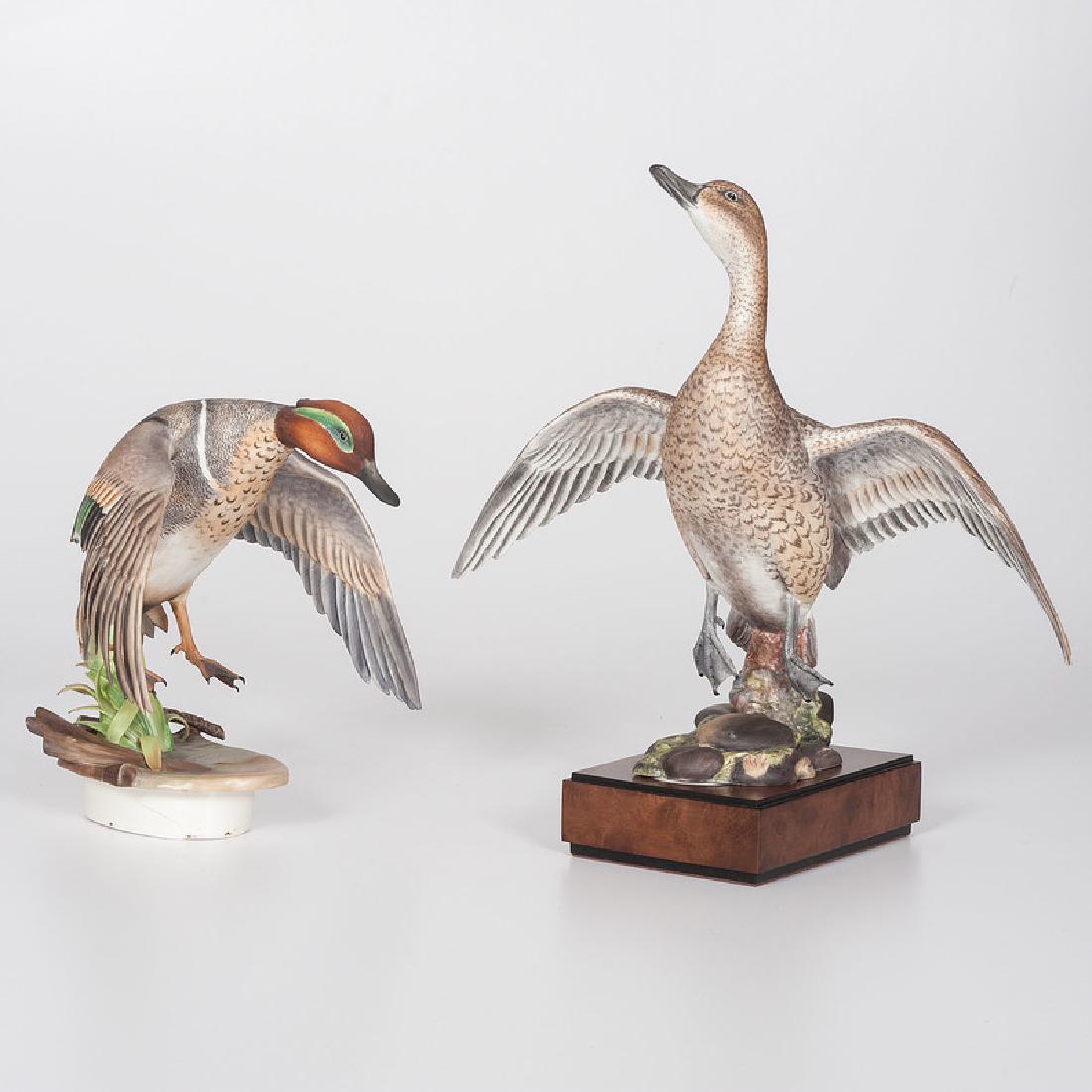 Royal Worcester Ronald Van Ruyckevelt American Pintail: English, second half 20th century. An American pintail bird together with a green-winged teal, both figures in painted porcelain, each modeled by Ronald van Ruyckevelt (b. 1928) for Royal Worcester, w
