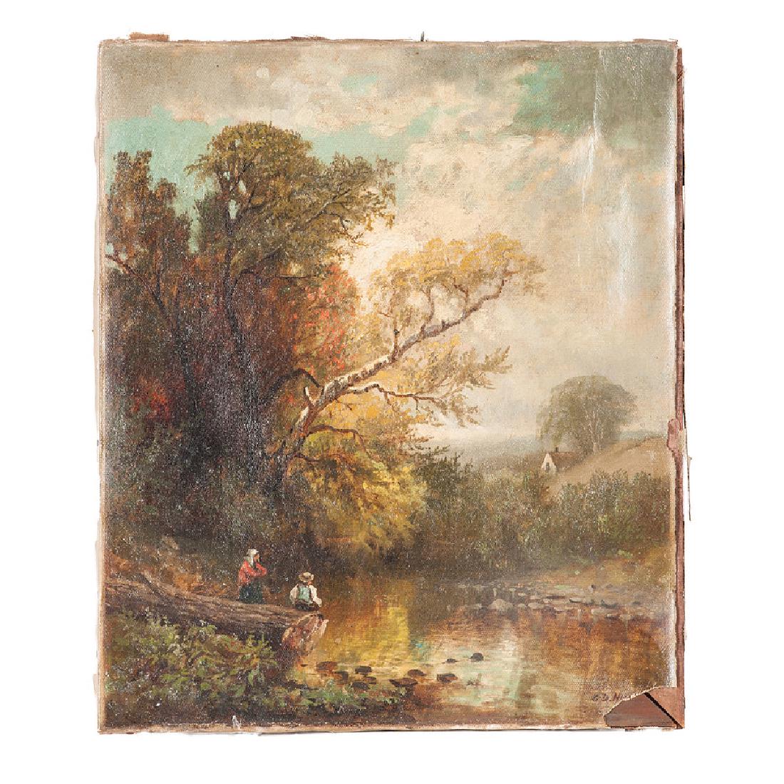Charles Day Hunt (American, 1840-1914): Fall Landscape oil on canvas signed and dated 1877 l.r. 16.5 x 14 in. (sight) 21 x 18 in. (frame)