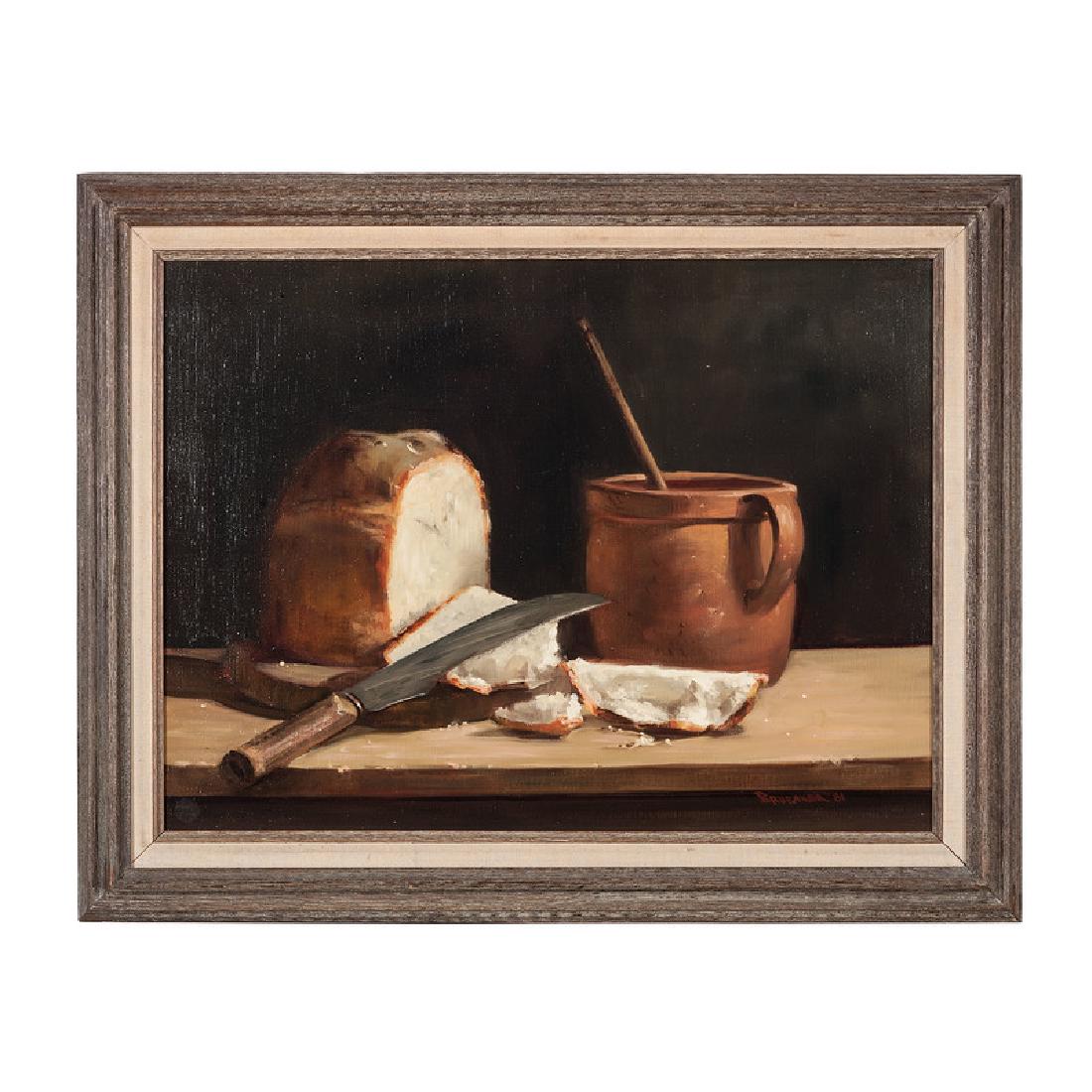 Robert Brubaker (American, 20th Century): Still Life with Loaf of Bread oil on canvas signed and dated 1981 l.r framed 23.5 x 17.5 in. (sight) 29 x 25 in. (frame) Provenance: Property from the Estate of Julie Parrott Smart, New Carlisle, OH