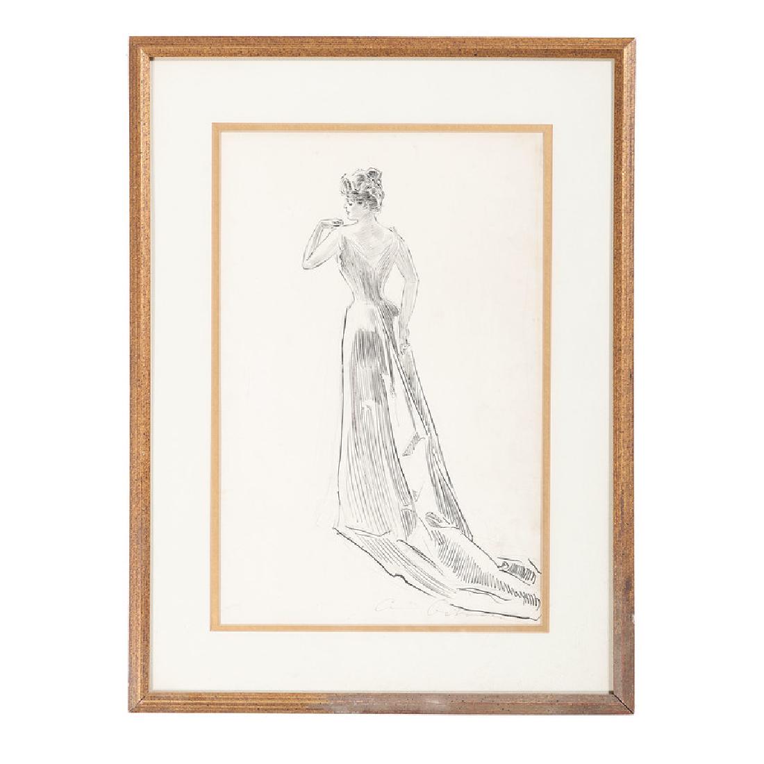 Charles Dana Gibson (American, 1867-1944): Gibson Girl Looking Over Her Shoulder pen and ink on paper framed and matted signed l.r. 19 x 12.5 in. (sight) 25 x 19.25 in. (frame)