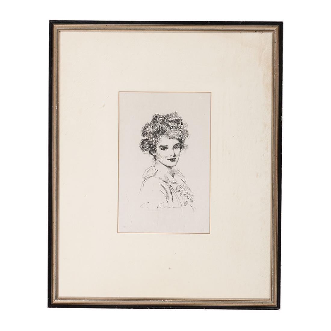 Charles Dana Gibson (American, 1867-1944): Portrait of a Gibson Girl pencil and ink transfer on crescent board framed and matted signed l.c. 10.5 x 7 in. (sight) 21 x 17 in. (frame)