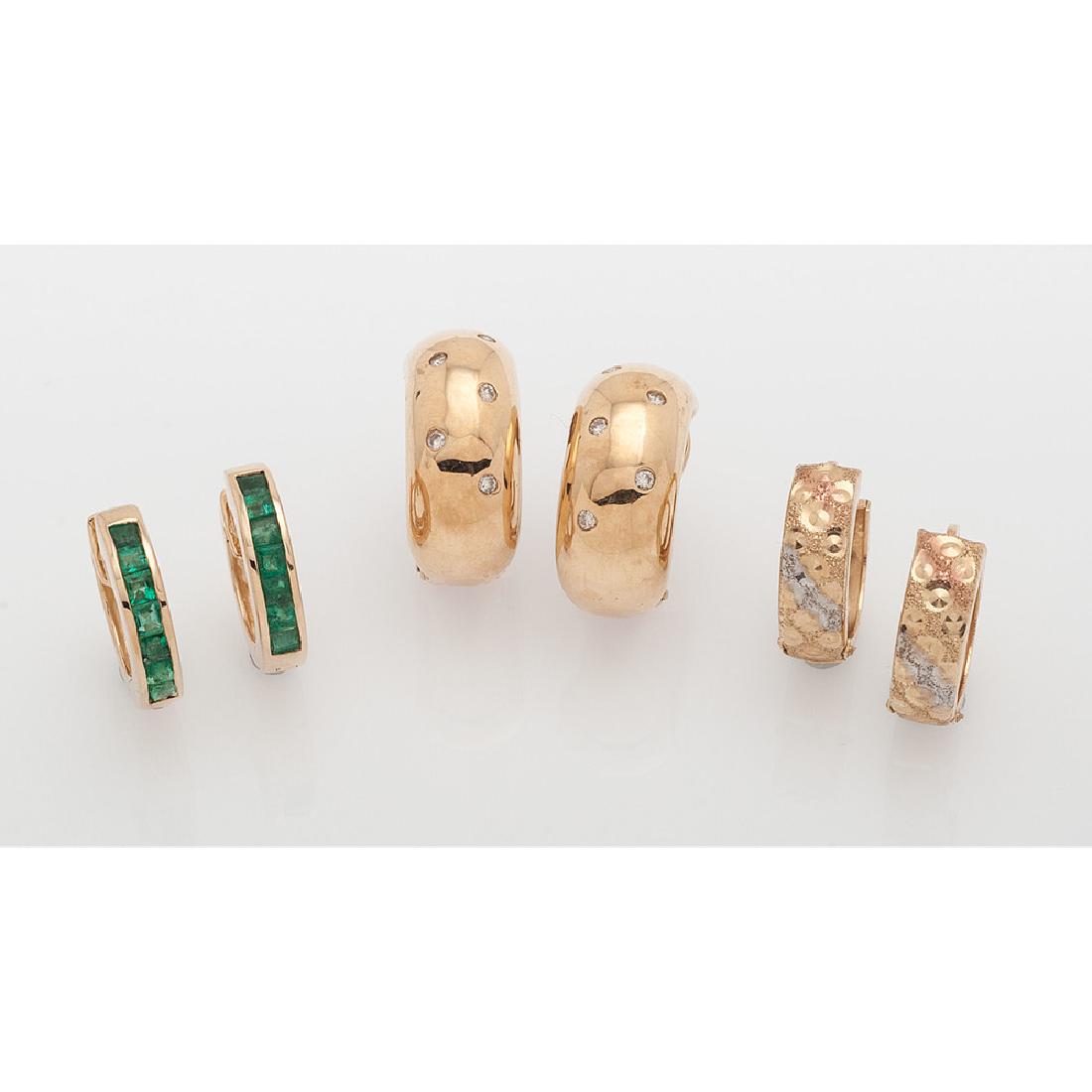 Karat Gold Gemstone Hoop Earrings, Lot of Three (1 of 5)