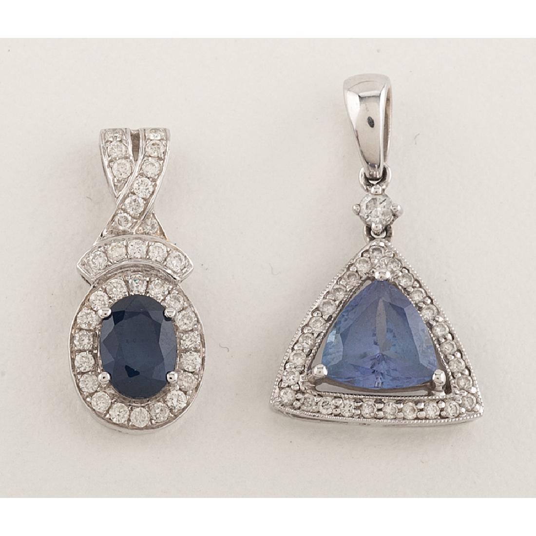 14 Karat White Gold Gemstone Pendants, Lot of Two (1 of 5)