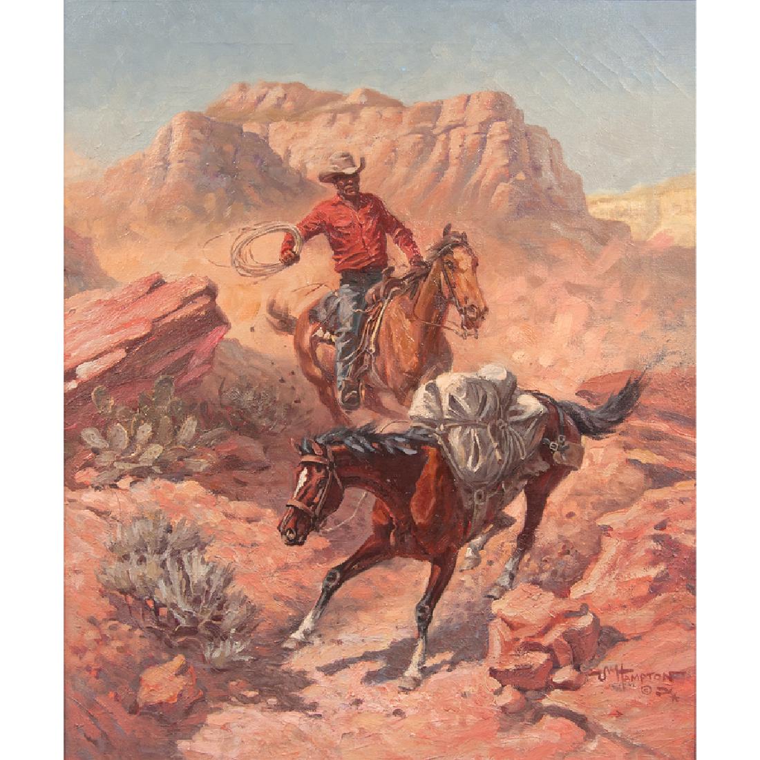 John Wade Hampton (American, 1918-2000) Oil on Canvas: Arizona Highway 20th century signed l.r. titled on verso label framed 23.5 x 19.75 in. (sight), 32 x 27.5 in. (frame) Property from the Estate of Suzanne Rickards