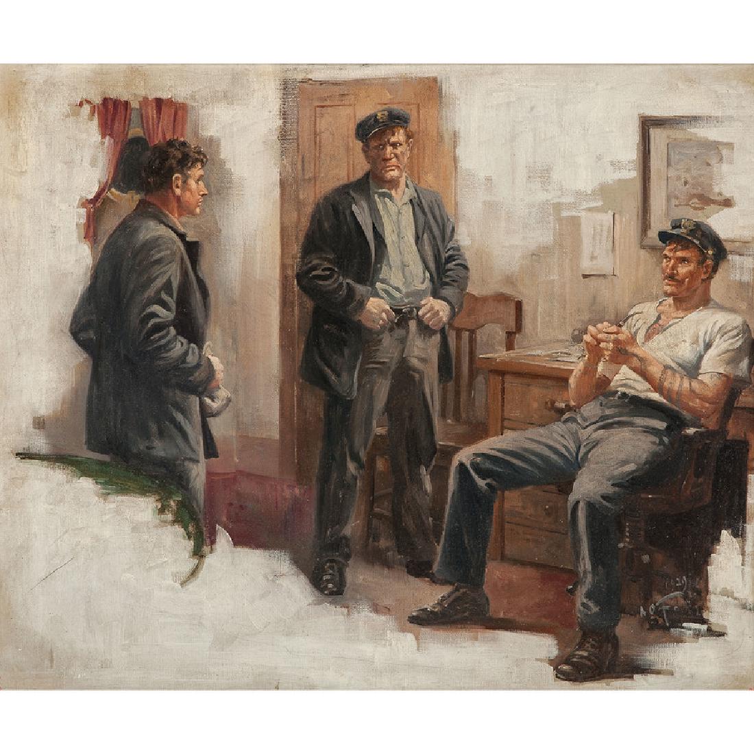 Anton Otto Fischer (American, 1882-1962): Genre Scene with Sailors oil on canvas signed and dated 1929 l.r. framed 19.75 x 23.75 in. (sight) 28.75 x 32.75 in. (frame)