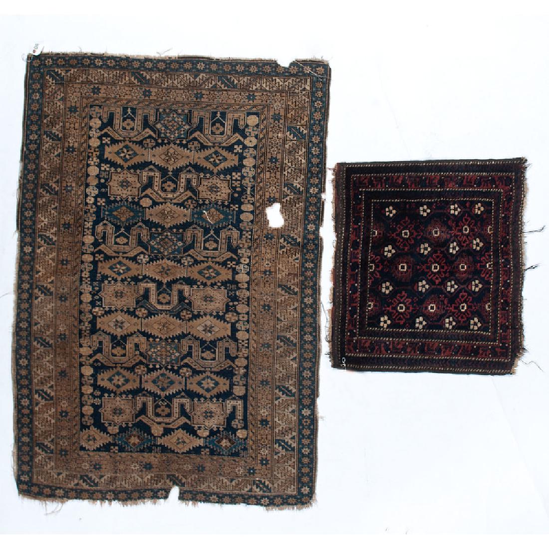 Caucasian Rug and Saddle Throw: 20th century. Rug 5 ft. 3 in. x 3 ft. 7 in. (63 x 43 in.; 160.02 x 109.22 cm).