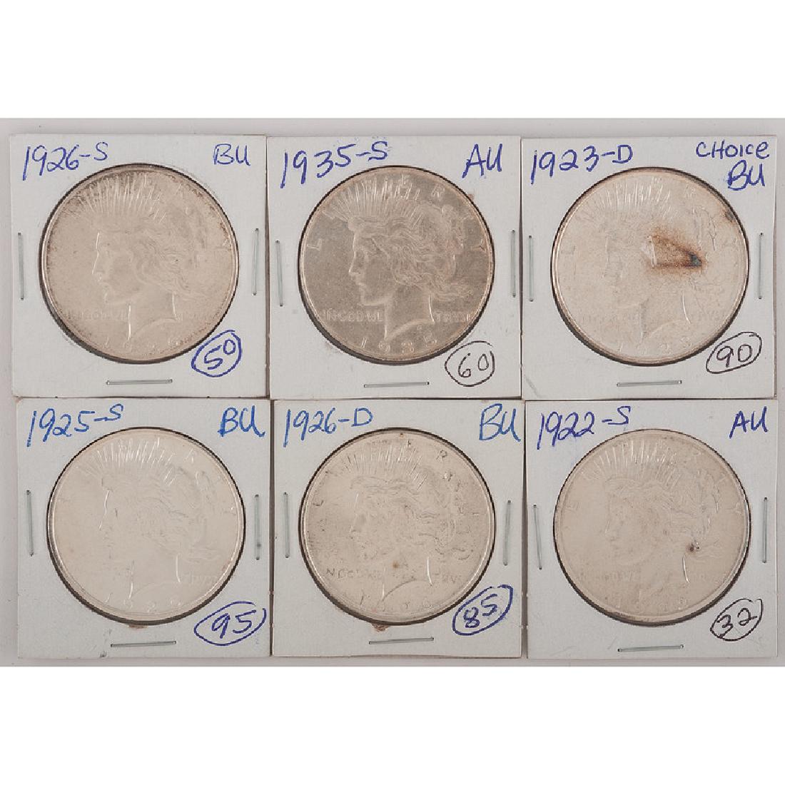 Assorted United States Peace Silver Dollars, Lot of Six (1 of 2)
