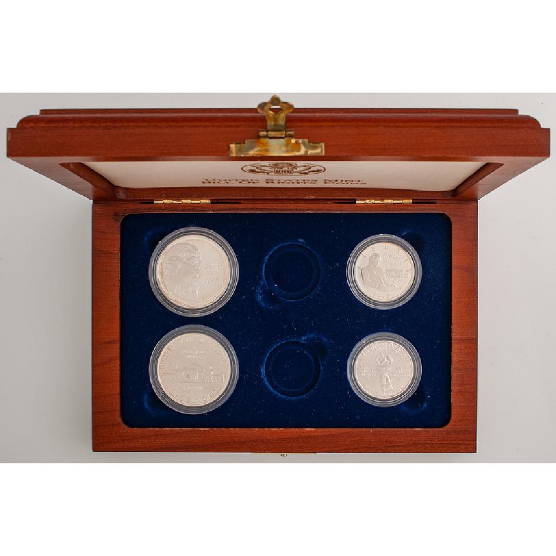 United States Mint Bill of Rights Coins 1993: United States Mint Bill of Rights Coins 1993 Boxed set includes two James Madison silver half dollars, 1993-W uncirculated and 1993-S proof and two James Madison silver dollars, 1993-D uncirculated an