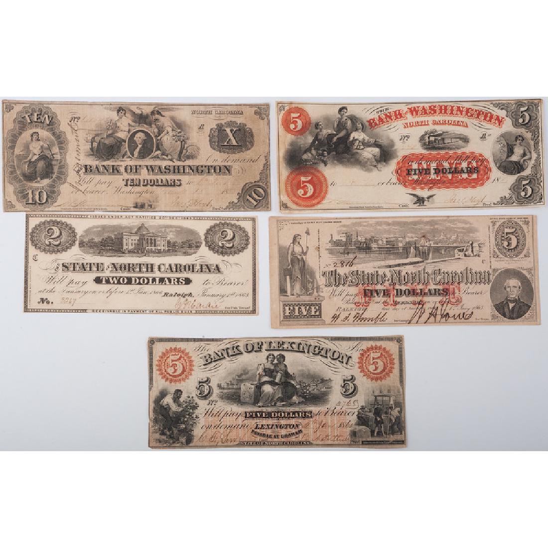 North Carolina Obsolete Currency, Lot of Five (1 of 2)