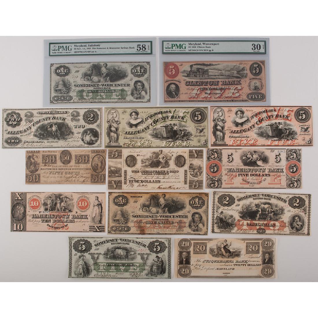 Maryland Obsolete Currency, Lot of Thirteen (1 of 2)