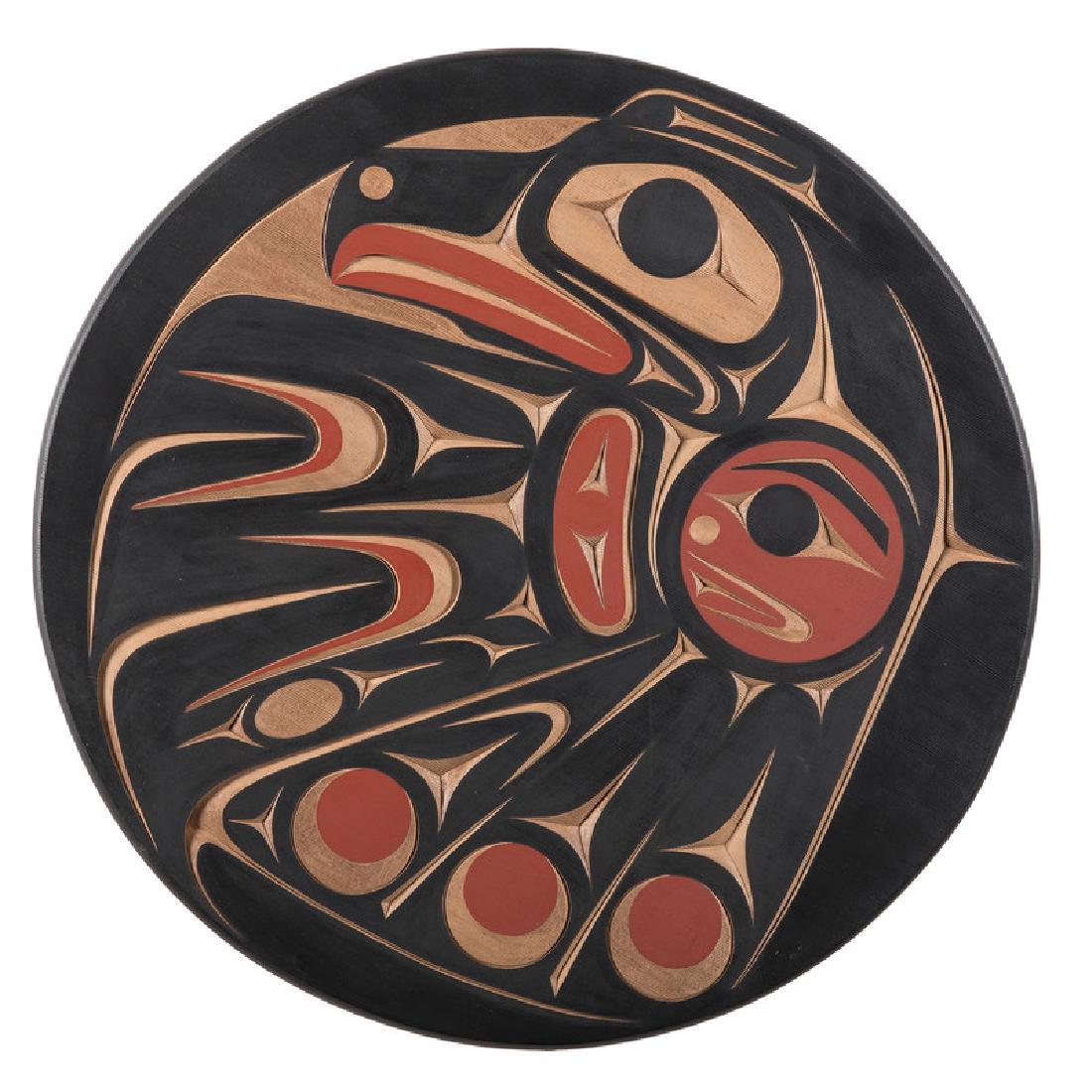 Andy Wilbur Peterson (Skokomish, b. 1955) Carved Wood: Dancing Raven signed, titled, and dated diameter 19.5 in. 2002
