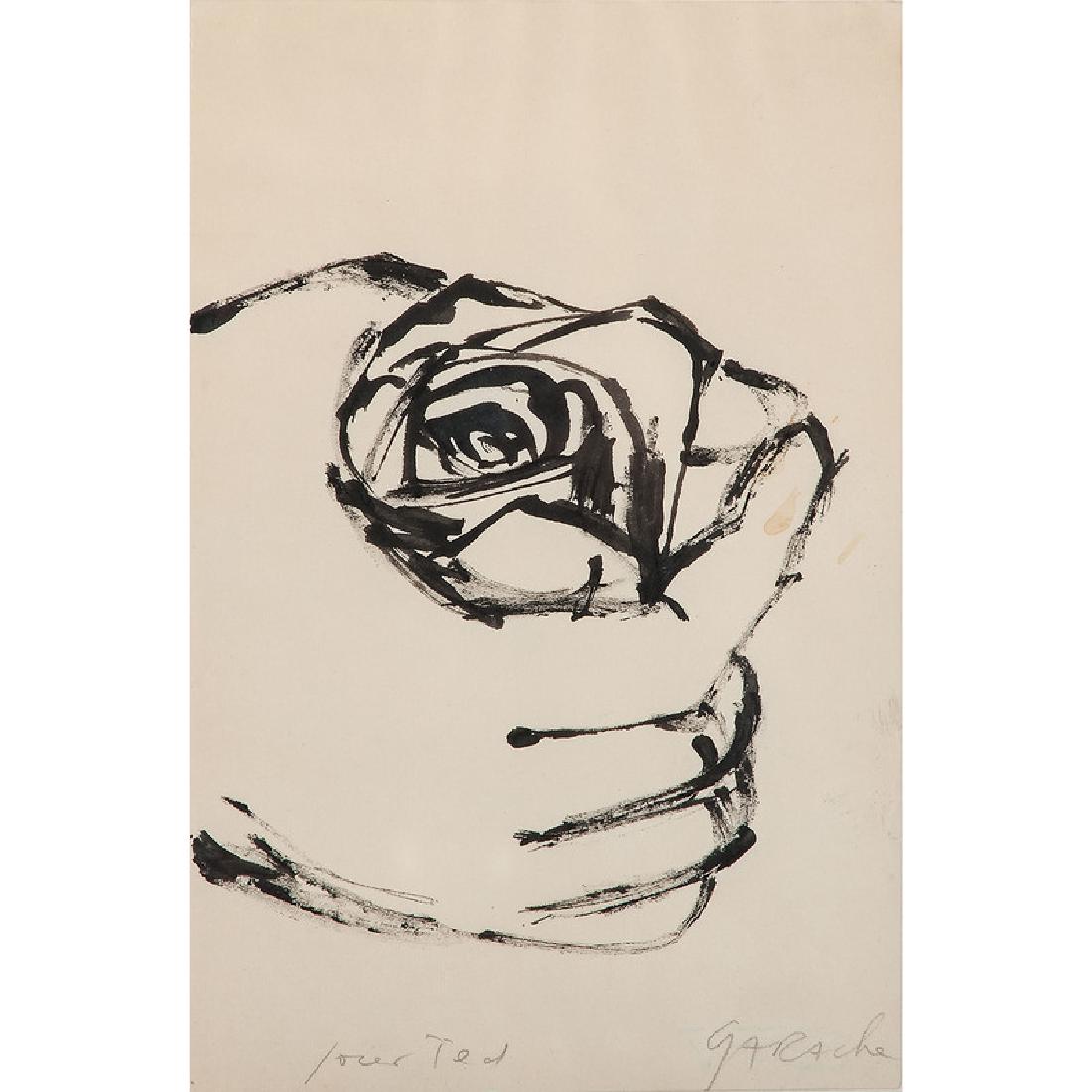 Claude Garache (French, b. 1930): Pour Ted India ink on paper titled l.l., signed l.r. framed 7.75 x 5 in. (sheet)