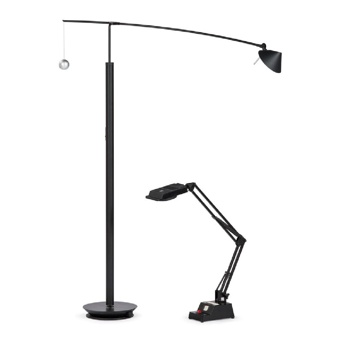 Carlo Forcolini for Artemide, Nestore Lettura Lamp,: Italian and American, 20th century. Two halogen lamps in black, including a Nestore Lettura lamp designed by Carlo Forcolini for Artemide , manufacturer's tag on underside; ht. 49, wd. 40, base dia.
