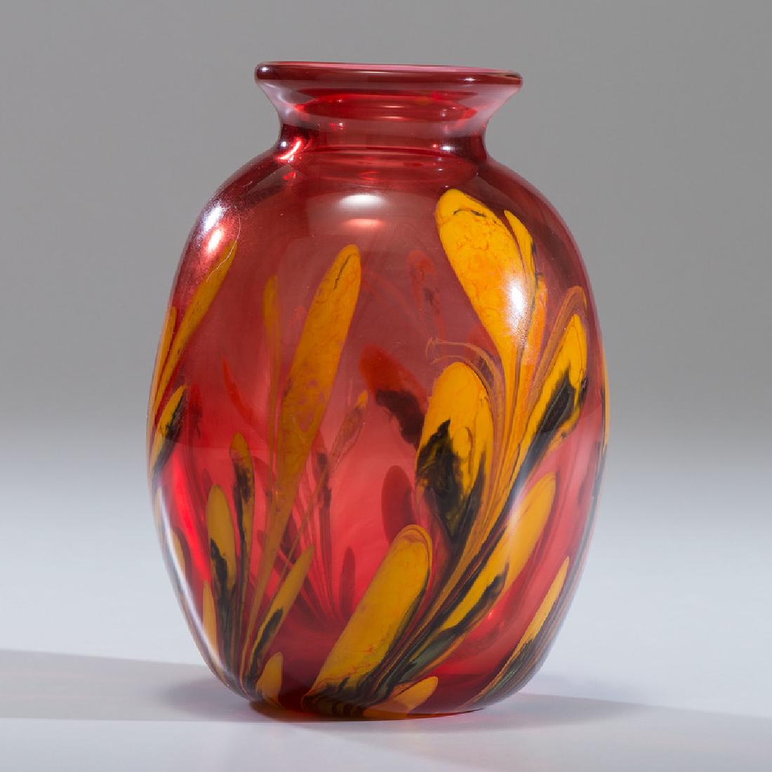 Dominick Labino (American, 1910-1987): Vase blown glass etched signature and date 5-1980 on bottom ht. 6 in.