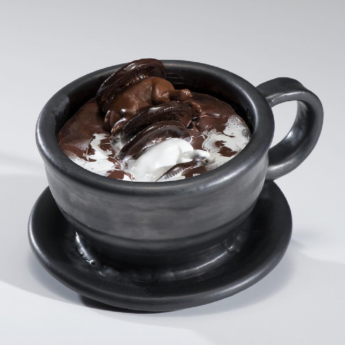 David Gilhooly (American, 1943-2013): Untitled (Cup of Hot Chocolate with Oreos and Frogs) glazed earthenware signed and dated 2010 on underside ht. 3.75, wd. 7.25, dp. 5.75 in.