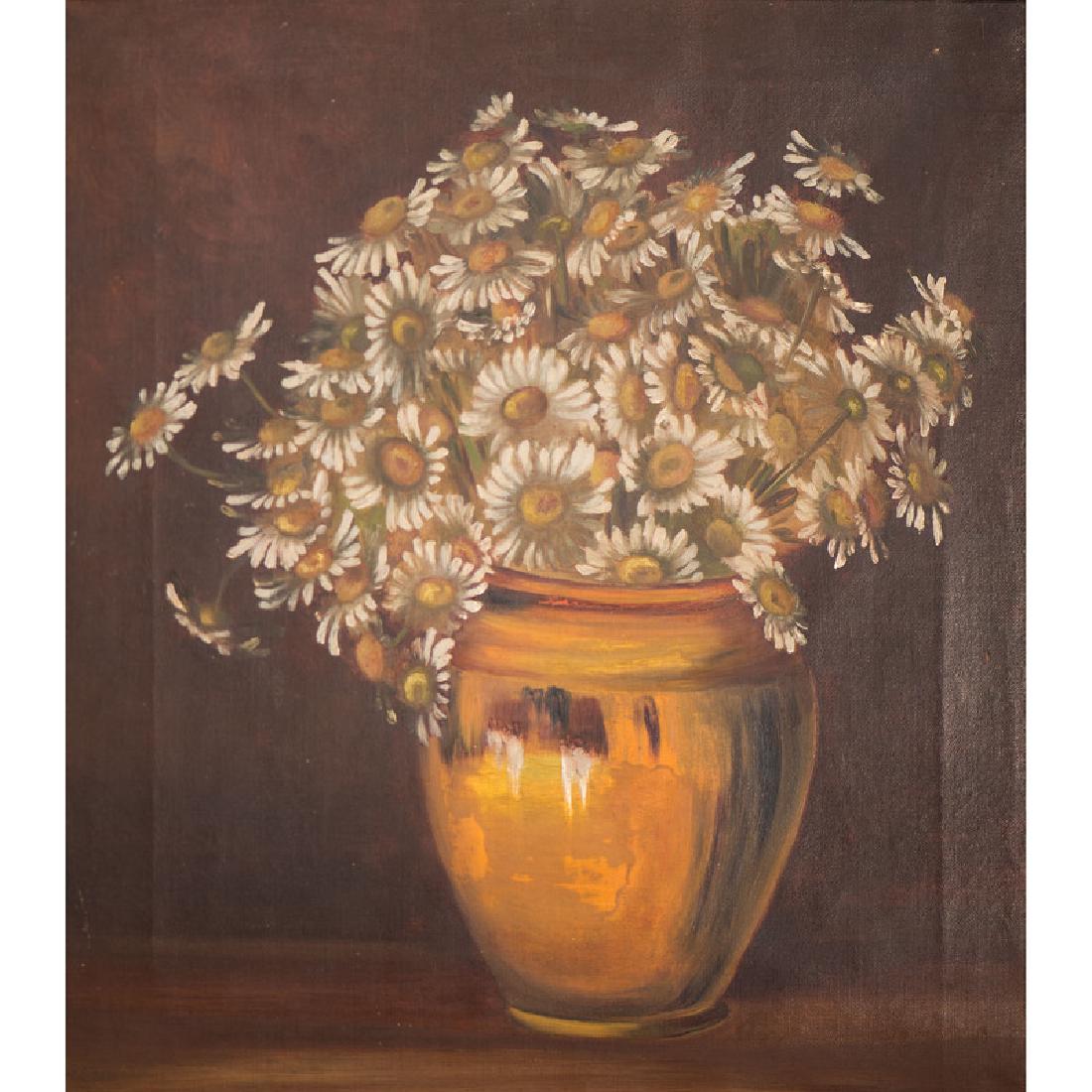 Still Life with Bouquet of Daisies: American, 20th century. Oil on canvas, housed in a wood frame. A still life with daisies in a vase, unsigned; 17.5 x 15.5 in. (sight), 23 x 21 in. (frame). Provenance: Property from a Midwestern Colle