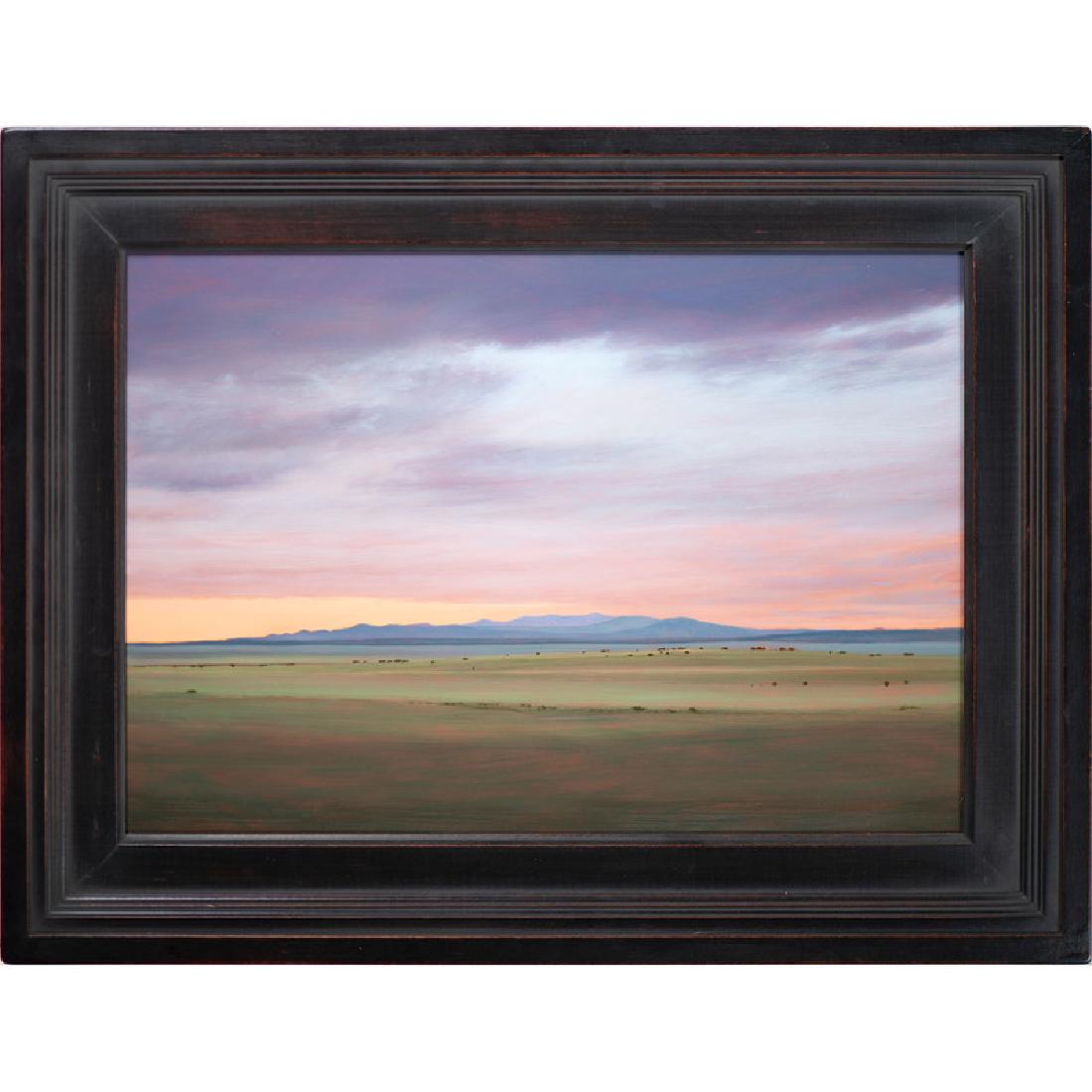 Jeff Aeling (American, b. 1958): Sunset over the Santa Fe Mountains oil on board signed, titled and dated 2000 on reverse framed 14.25 x 20.75 in. (sight) 20.75 x 27 in. (frame)
