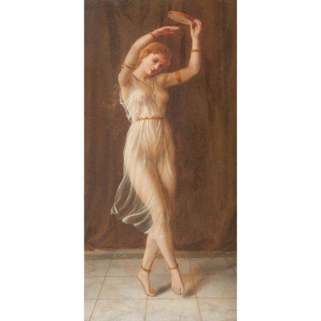 John Augustus Thelwall (British, active 1883-1896) Oil: Dancing Girl with Tambourine 1890 signed and dated 1890 u.l. framed 18 x 9 in. (sight), 23.25 x 14.5 in. (frame)