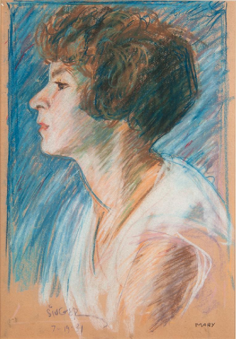 Clyde J. Singer (American, 1908-1999) Pastel: Mary 1931 signed and dated 7-19-31 l.l. framed 18.5 x 12.75 in. (sight), 28.5 x 22.75 in. (frame) Clyde Singer was born in Malvern, OH and is known for his American Scene st