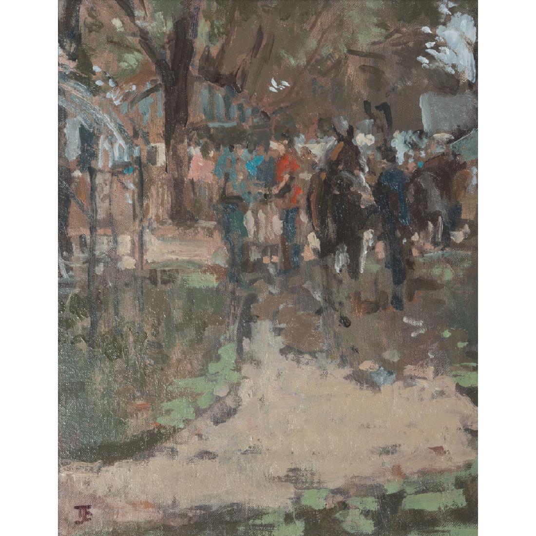 Thomas Coates (British, b. 1941): Keeneland Summer Sales oil on board signed l.l. framed 9.5 x 7.25 in. (sight) 14.5 x 12.5 in. (frame) Provenance: Ex Crossgate Gallery