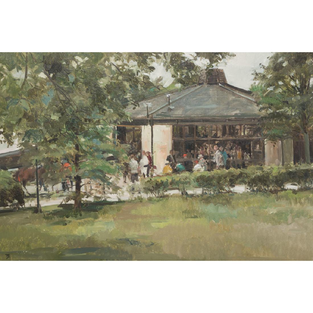 Thomas Coates (British, b. 1941): Keeneland Sales Pavilion oil on canvas signed l.l. framed 26 x 36.5 in. (sight) 19.5 x 29 in. (frame) Provenance: Ex Crossgate Gallery