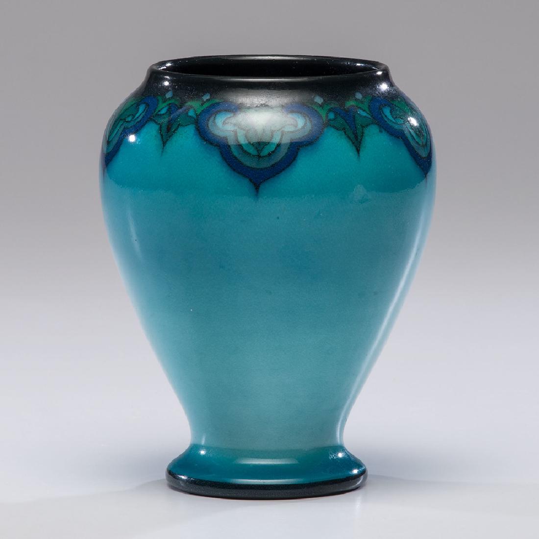 Rookwood Pottery Porcelain Vase, Sara Sax: American (Cincinnati, Ohio), 1917. A Rookwood Pottery blue tint porcelain vase, #1781, decorated by Sara Sax. With full marks to underside including artist cypher; ht. 6 in.