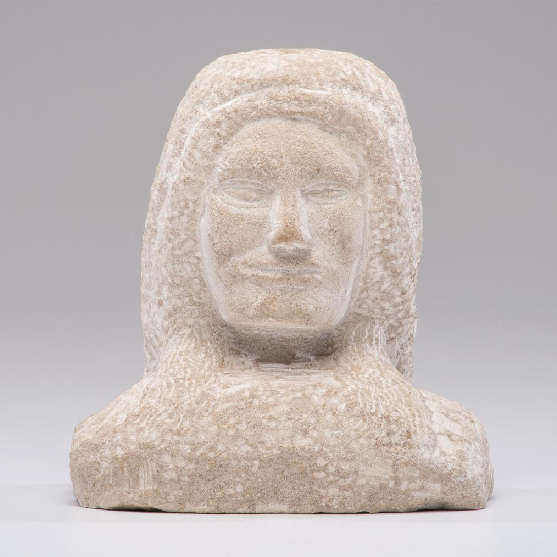 Sandstone Bust by Ernest "Popeye" Reed (American,: American, 20th century. A carved sandstone bust of a woman, signed E Reed to right shoulder; ht. 7.75 in.