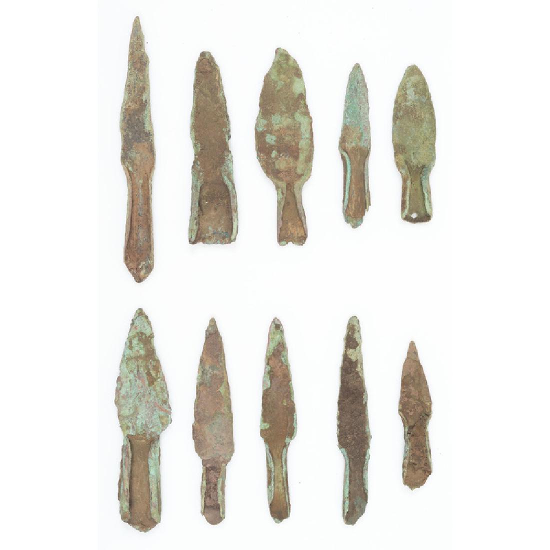 Old Copper Culture Socketed Points,: Old Copper Culture Socketed Points, From the Collection of Roger "Buzzy" Mussatti, Michigan Old Copper Culture, 7000-3000 B.C. Vilas County, Wisconsin / Gogebic County, Michigan border lot of 10, long