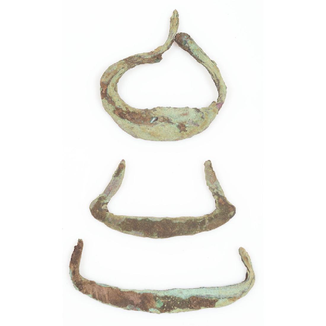Old Copper Culture Crescents,: Old Copper Culture Crescents, From the Collection of Roger "Buzzy" Mussatti, Michigan Old Copper Culture, 7000-3000 B.C. lot of 2, longest 4 in.