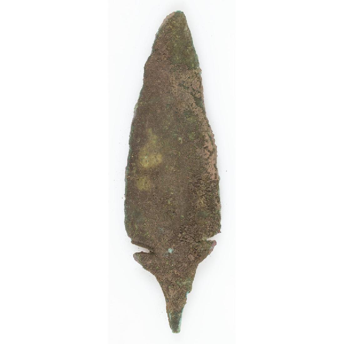 An Old Copper Culture Notched Rat Tail Point,: An Old Copper Culture Notched Rat Tail Point, From the Collection of Roger "Buzzy" Mussatti, Michigan Old Copper Culture, 7000-3000 B.C. Vilas County, Wisconsin or Gogebic County, Michigan length 3 in