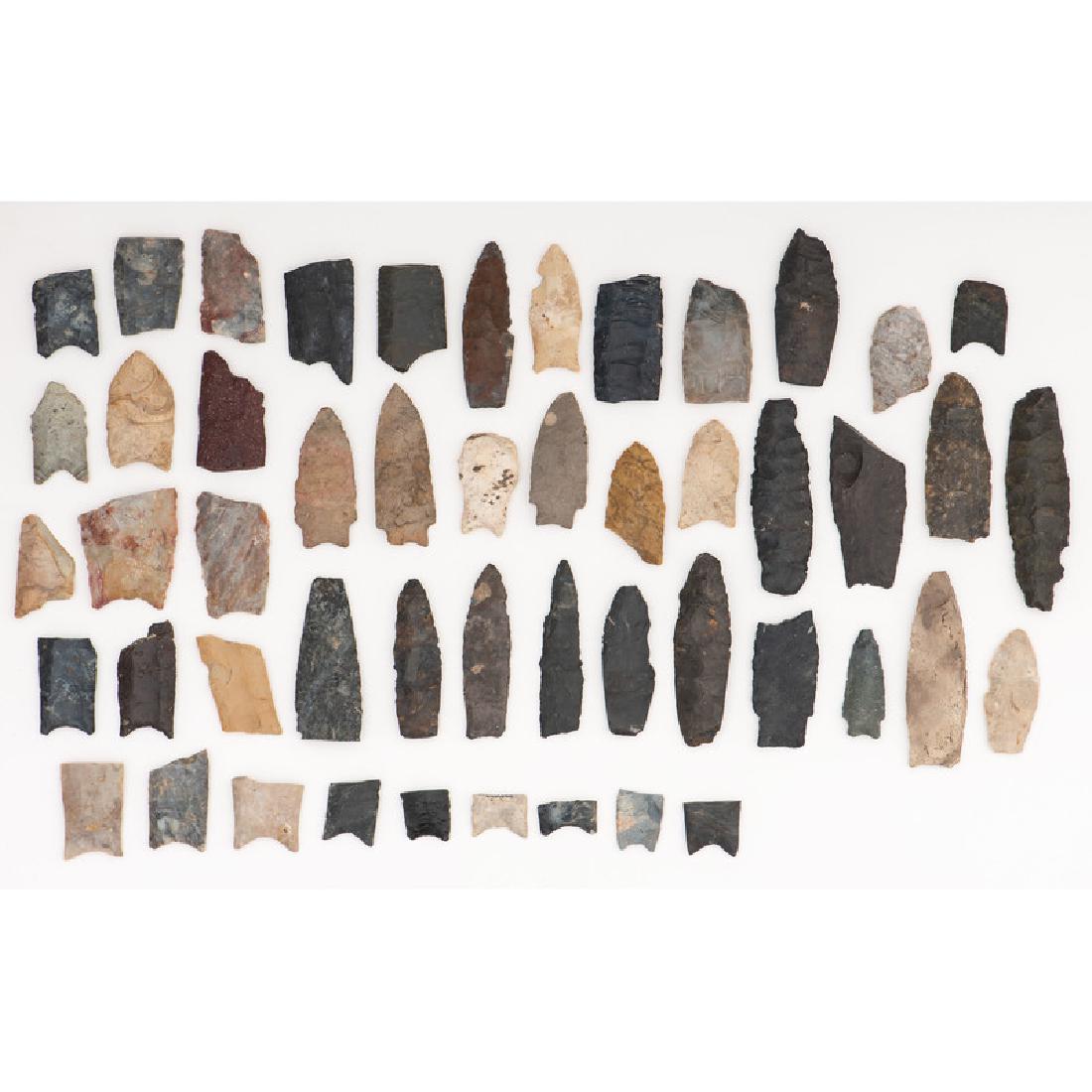 Frame of Broken Paleo Points,: Frame of Broken Paleo Points, From the Collection of Jon Anspaugh, Wapakoneta, Ohio Paleo Indian Period, 13,000-7000 B.C. lot of 50, longest 4 in.