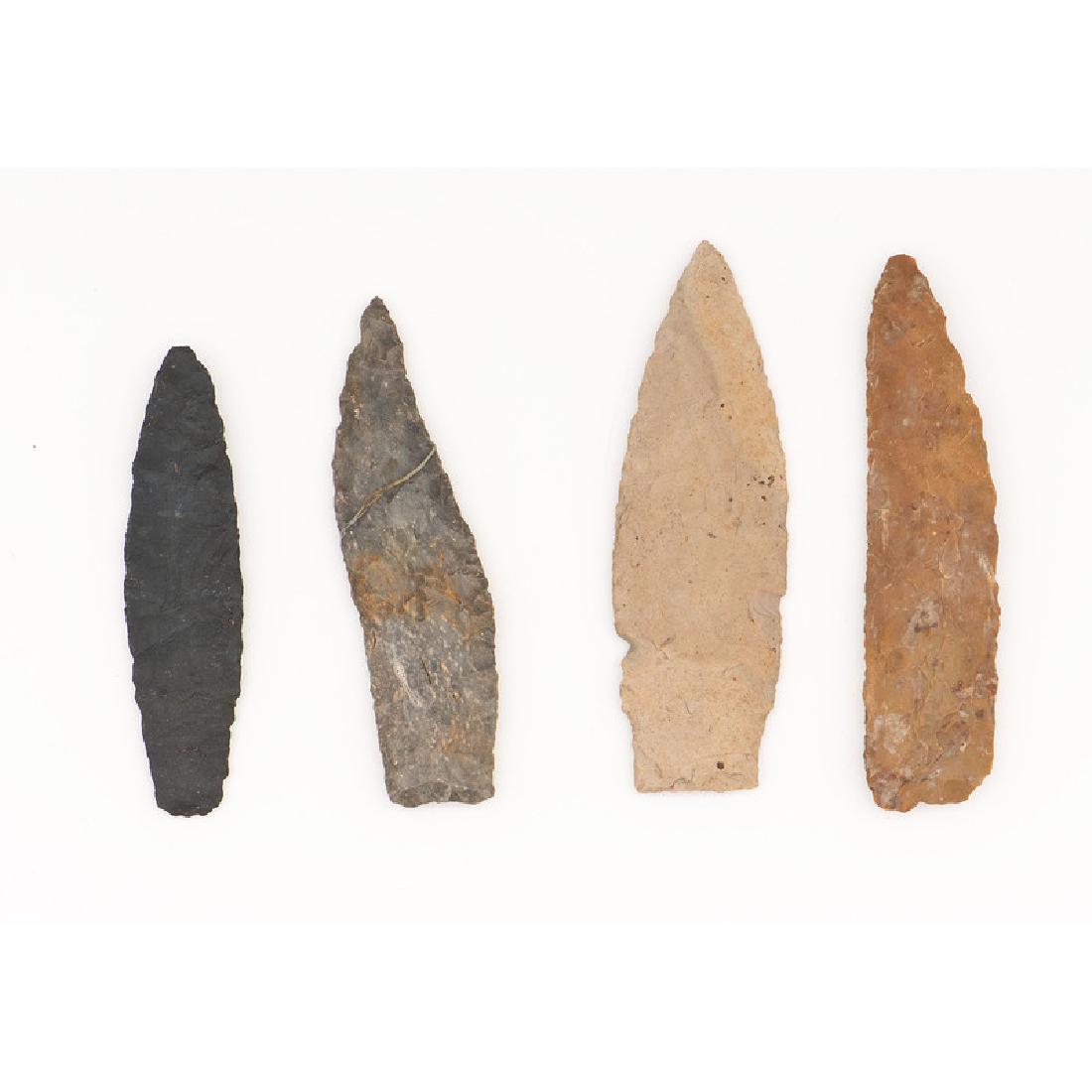 Four Paleo Lances,: Four Paleo Lances, From the Collection of Jon Anspaugh, Wapakoneta, Ohio Paleo Indian Period, 13,000-7000 B.C. Ohio [smallest] lot of 4, longest 4.25 in.