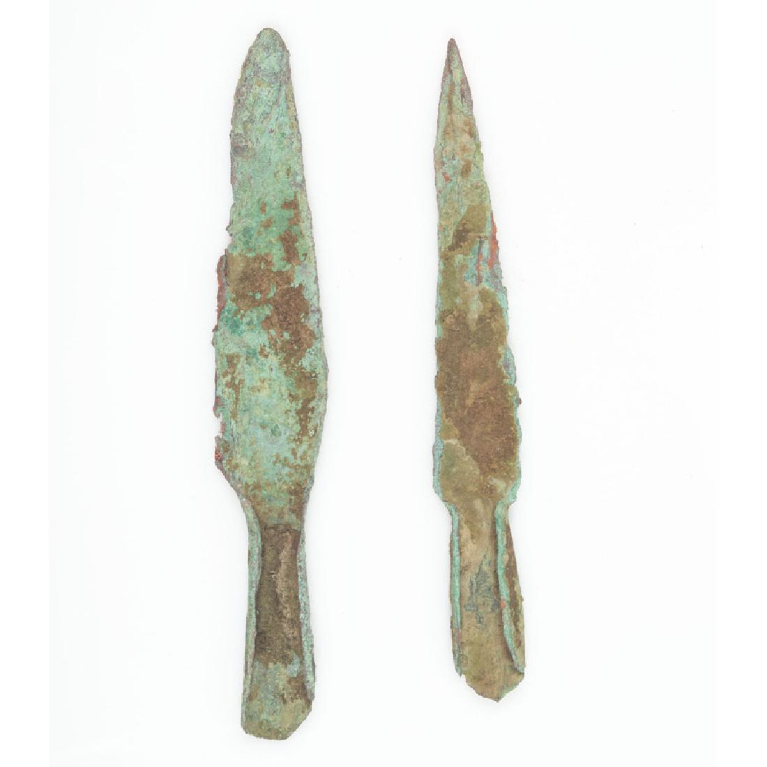 A Pair of Old Copper Culture Socketed Spear Points,: A Pair of Old Copper Culture Socketed Spear Points, From the Collection of Roger "Buzzy" Mussatti, Michigan Old Copper Culture, 7000-3000 B.C. Houghton County, Michigan Keweenaw County, Michigan lot o