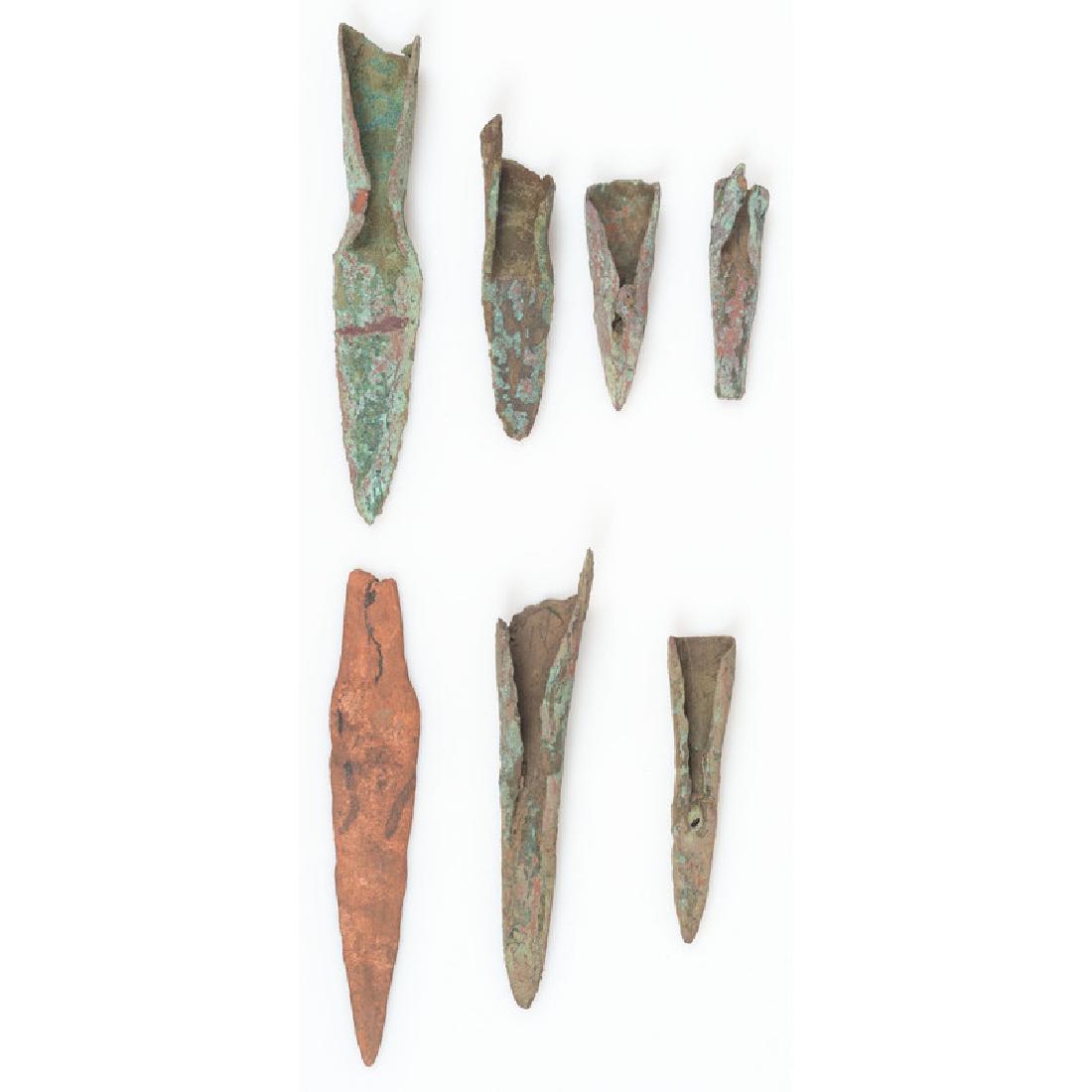 A Group of Old Copper Culture Points,: A Group of Old Copper Culture Points, From the Collection of Roger "Buzzy" Mussatti, Michigan Old Copper Culture, 7000-3000 B.C. Lac du Flambeau, Vilas County, Wisconsin lot of 7, longest 4.25 in.au, 