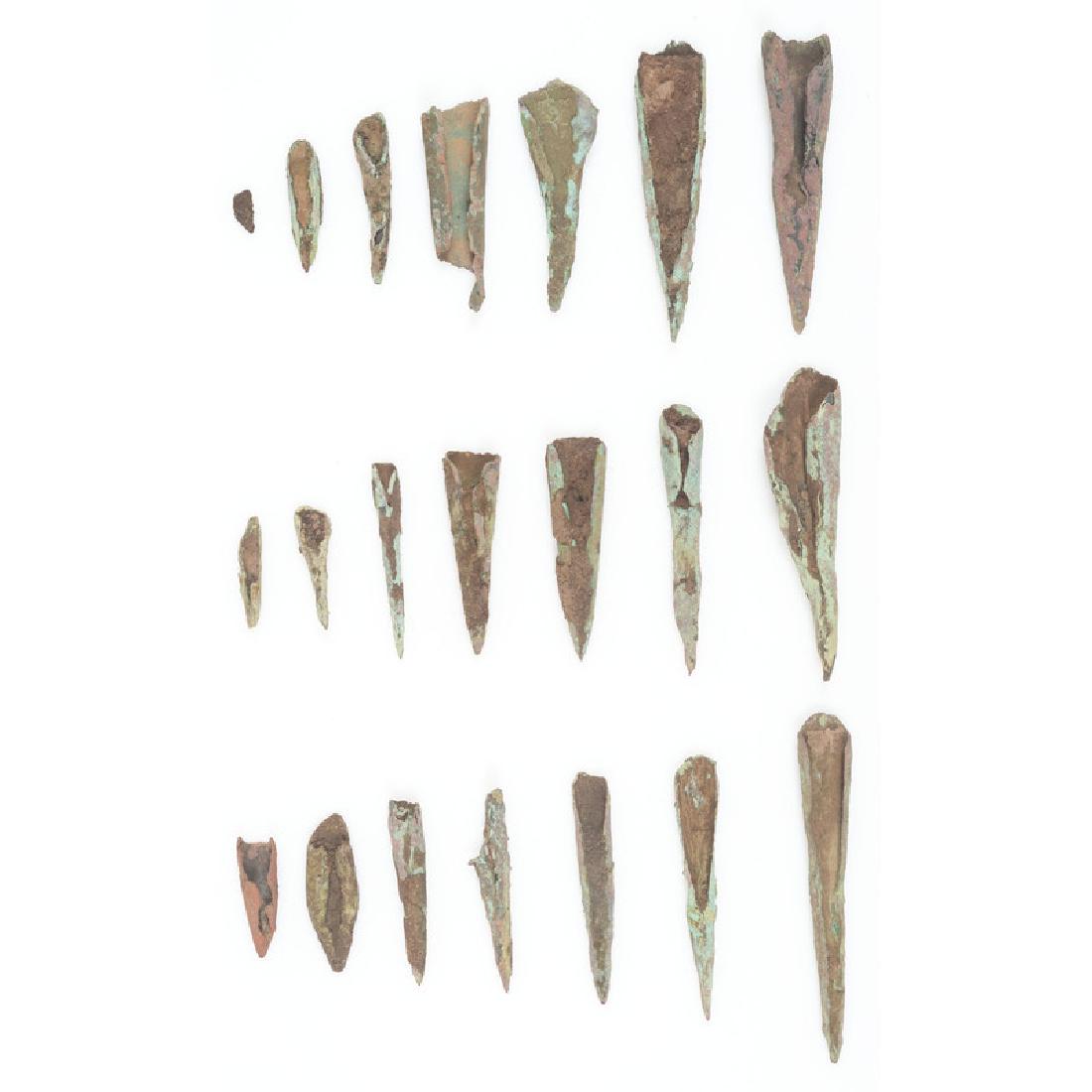 Old Copper Culture Socketed Points,: Old Copper Culture Socketed Points, From the Collection of Roger "Buzzy" Mussatti, Michigan Old Copper Culture, 7000-3000 B.C. lot of 20, longest 3.75 in.