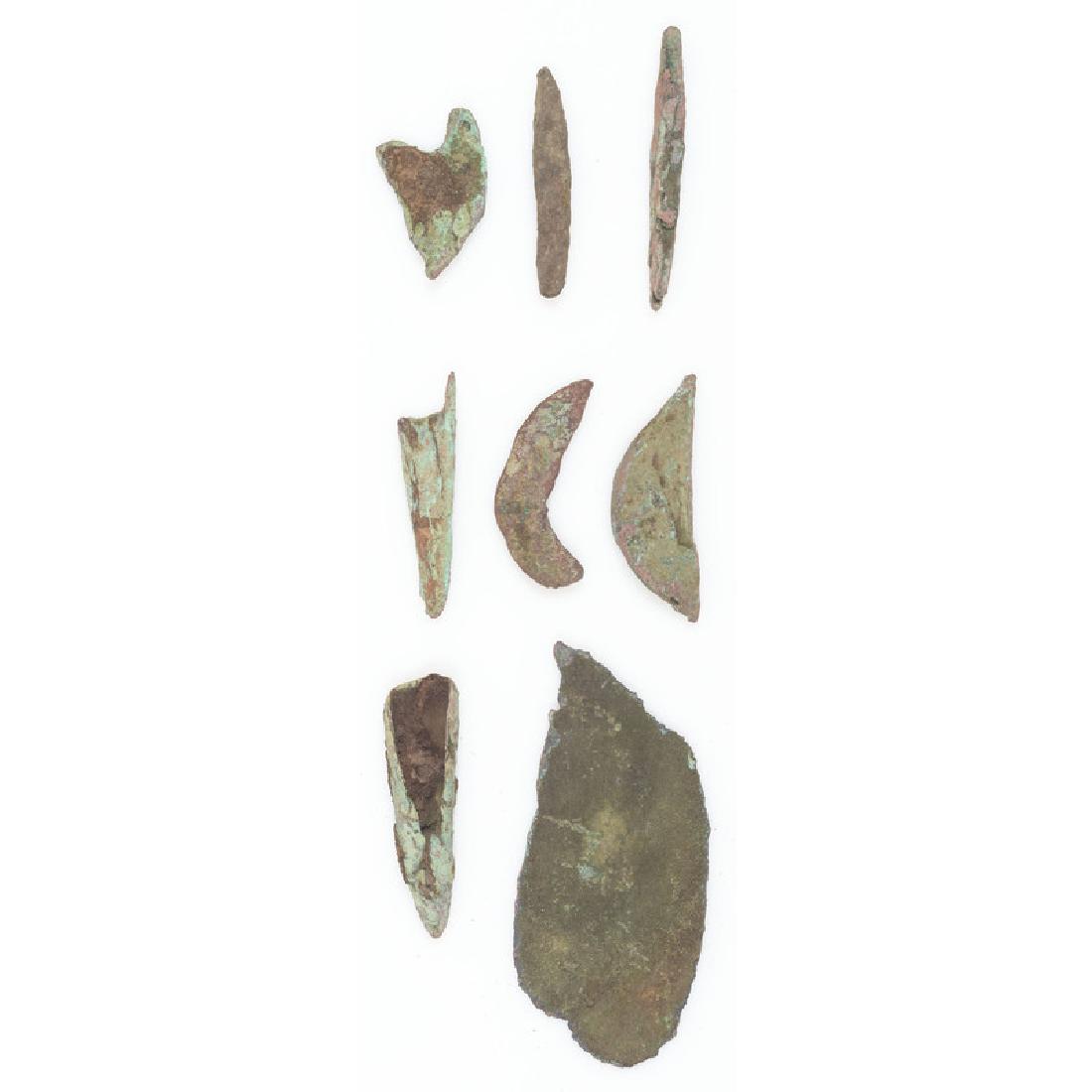 Old Copper Culture Tools,: Old Copper Culture Tools, From the Collection of Roger "Buzzy" Mussatti, Michigan Old Copper Culture, 7000-3000 B.C. lot of 8, longest 3.5 in.