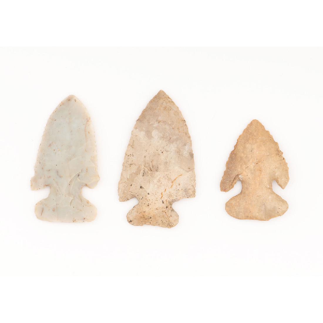 Three Thebes Points,: Three Thebes Points, From the Collection of Jon Anspaugh, Wapakoneta, Ohio Early Archaic Period, 10,000-8000 B.C. Franklin County, Ohio [longest] lot of 3, longest 3.5 in.