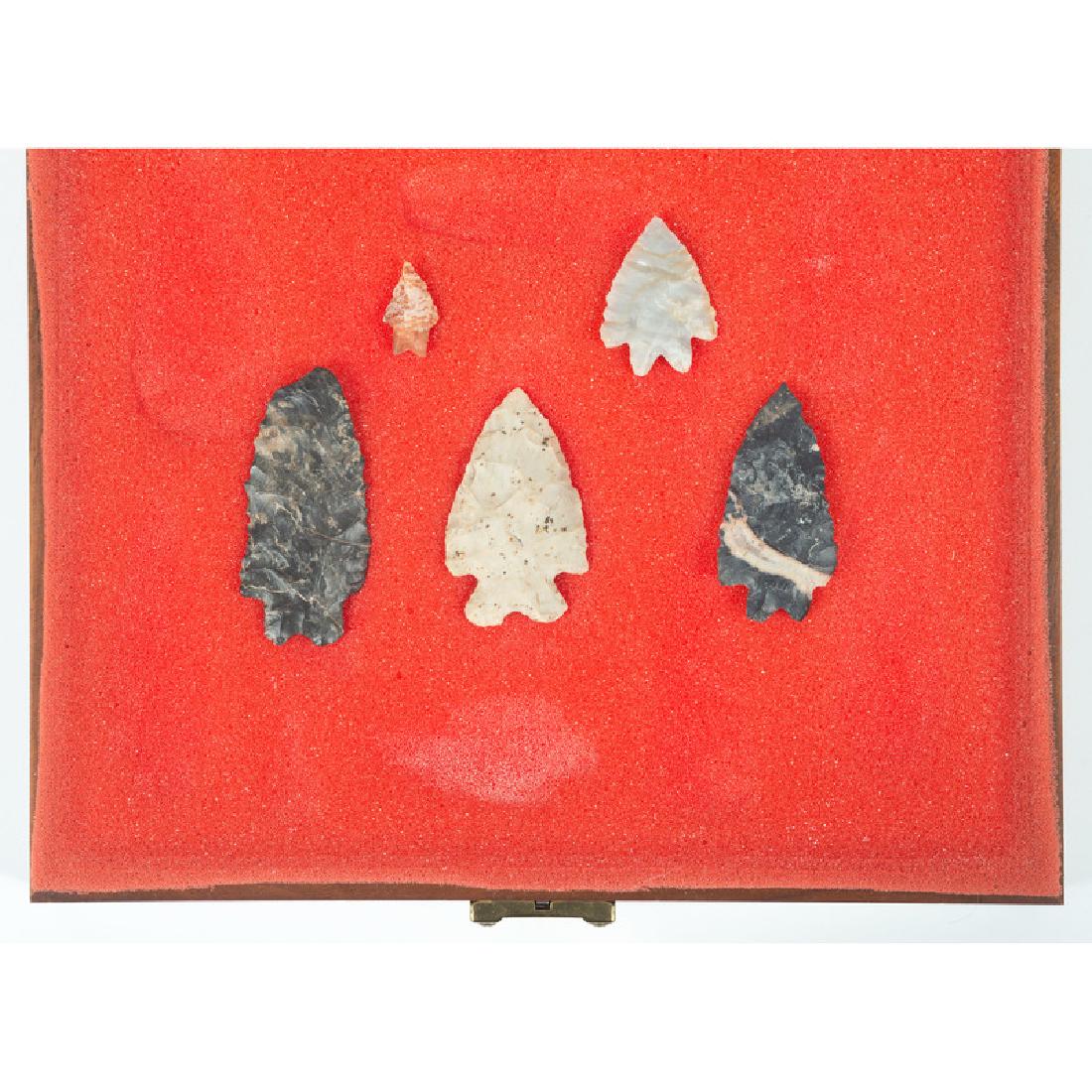 A Frame of Bifurcated Points,: A Frame of Bifurcated Points, From the Collection of Jon Anspaugh, Wapakoneta, Ohio Early Archaic Period, 10,000-8000 B.C. lot of 5, longest 3.25 in.