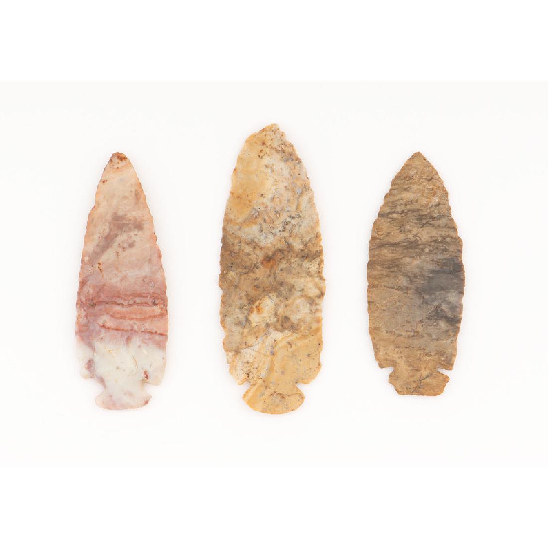 Three St. Charles Dovetail Points,: Three St. Charles Dovetail Points, From the Collection of Jon Anspaugh, Wapakoneta, Ohio Archaic Period, 8000-500 B.C. Lafayette, Allen County, Ohio [mid-sized] lot of 3, longest 4.25 in.