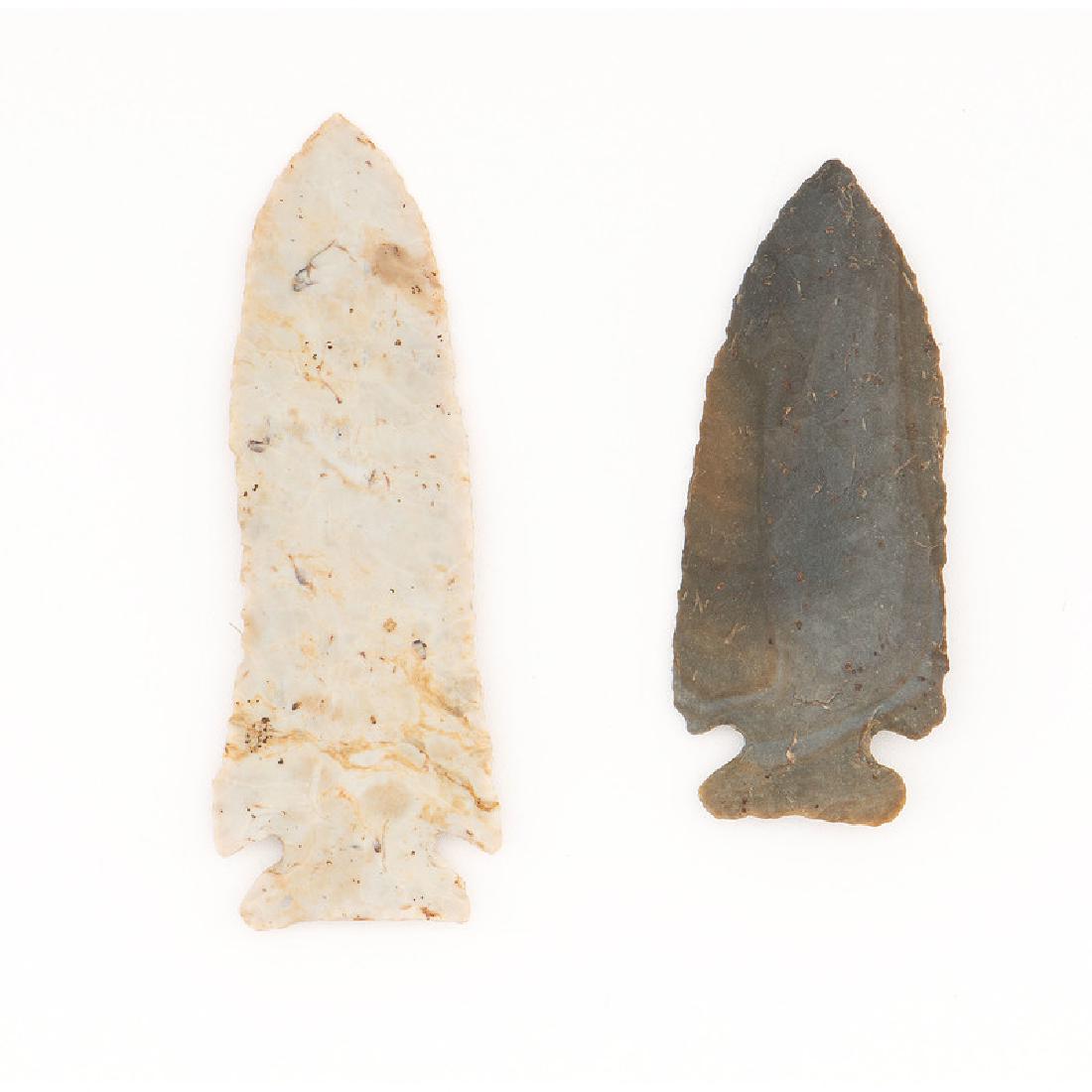 Two Corner Notched Points,: Two Corner Notched Points, From the Collection of Jon Anspaugh, Wapakoneta, Ohio Archaic Period, 8000-500 B.C. Licking County, Ohio [smallest] lot of 2, longest 4 in.
