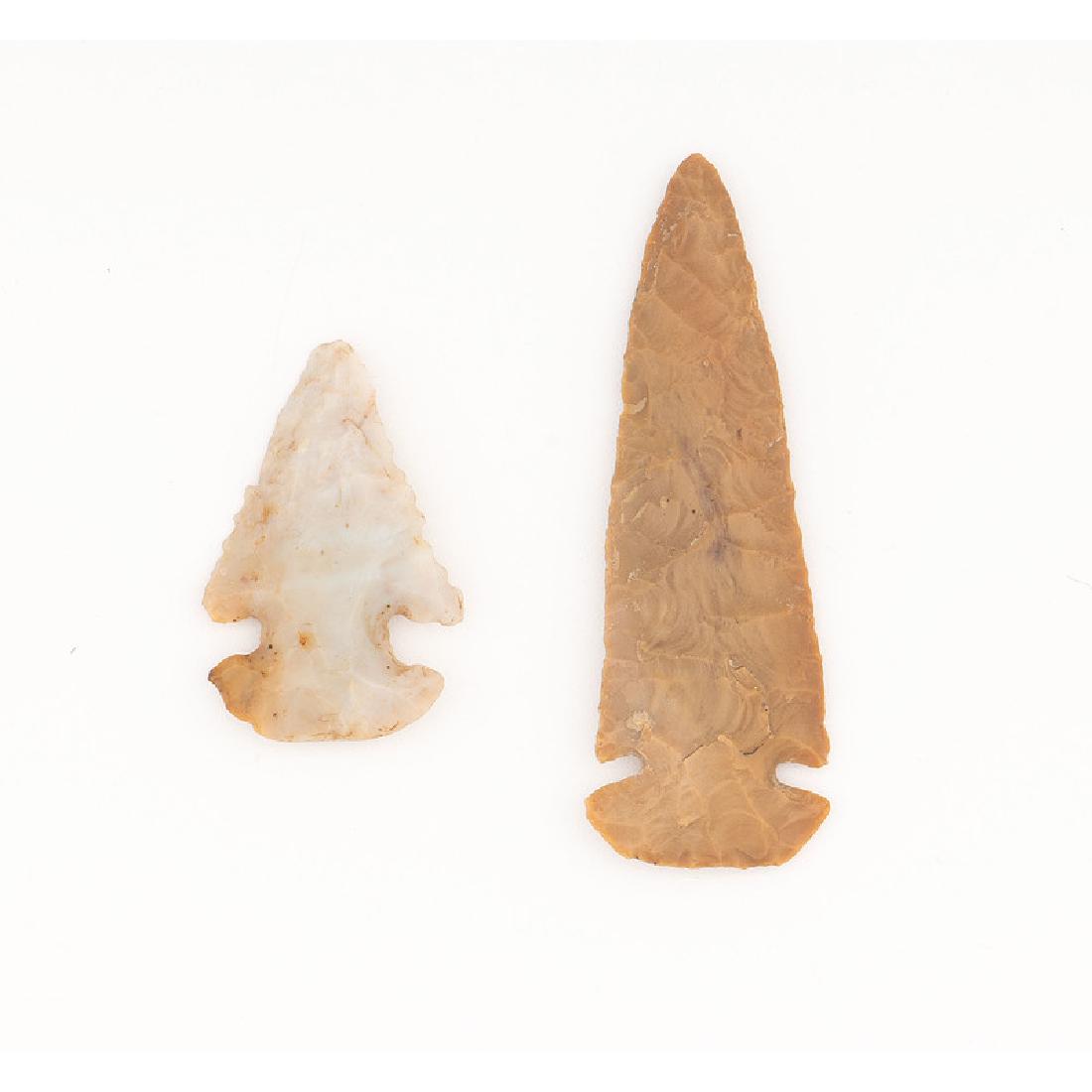 Two St. Charles Dovetail Points,: Two St. Charles Dovetail Points, From the Collection of Jon Anspaugh, Wapakoneta, Ohio Archaic Period, 8000-500 B.C. lot of 2, longest 3.75 in.