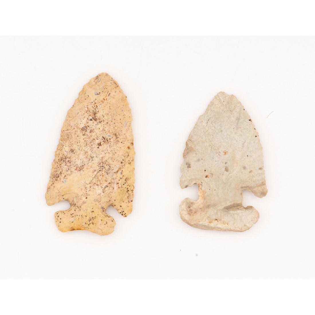 A Corner Notched Point AND An E Notched Point,: A Corner Notched Point AND An E Notched Point, From the Collection of Jon Anspaugh, Wapakoneta, Ohio Archaic Period, 8000-500 B.C. lot of 2, longest 2.75 in.