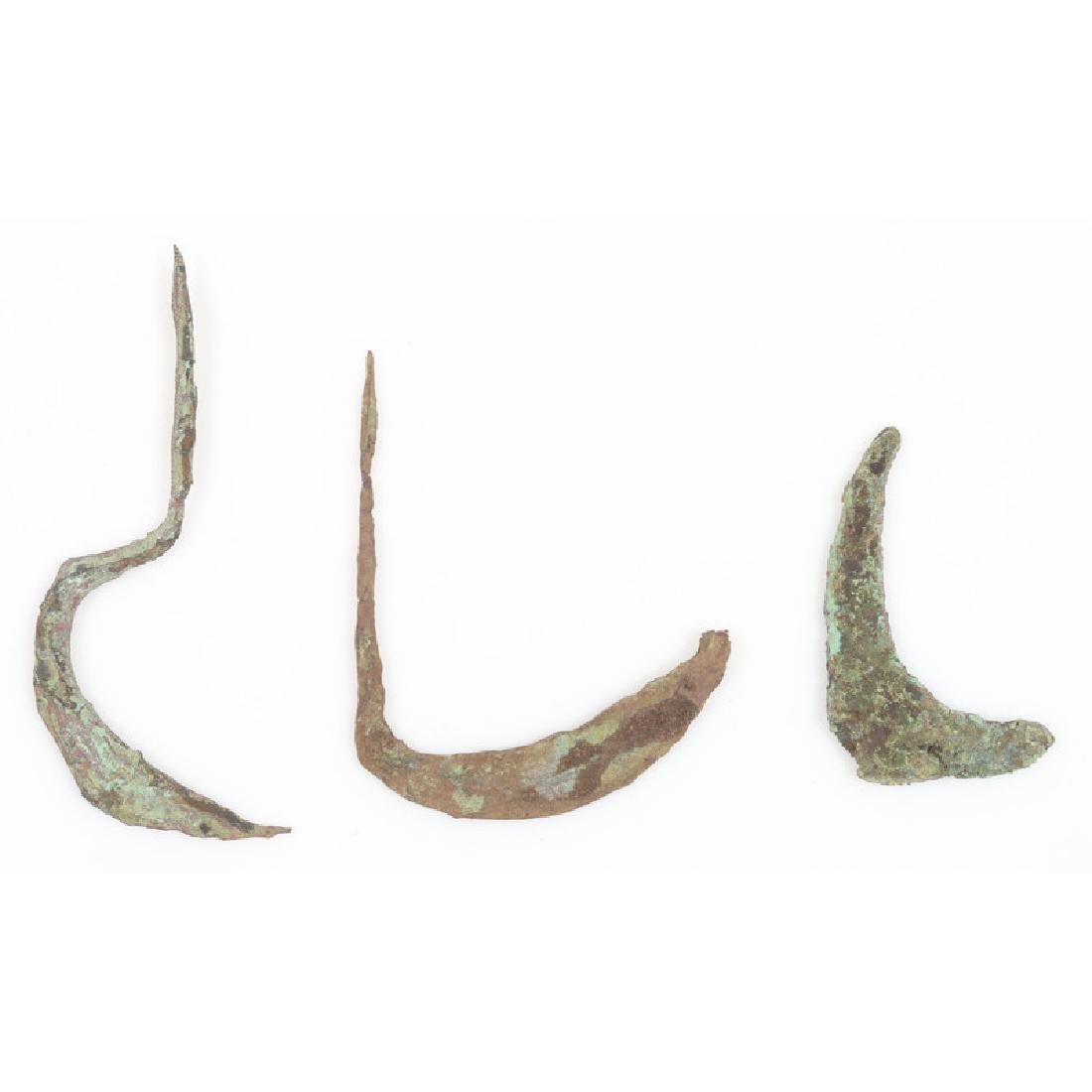 Old Copper Culture Crescents,: Old Copper Culture Crescents, From the Collection of Roger "Buzzy" Mussatti, Michigan Old Copper Culture, 7000-3000 B.C. lot of 3, longest 4.25 in.