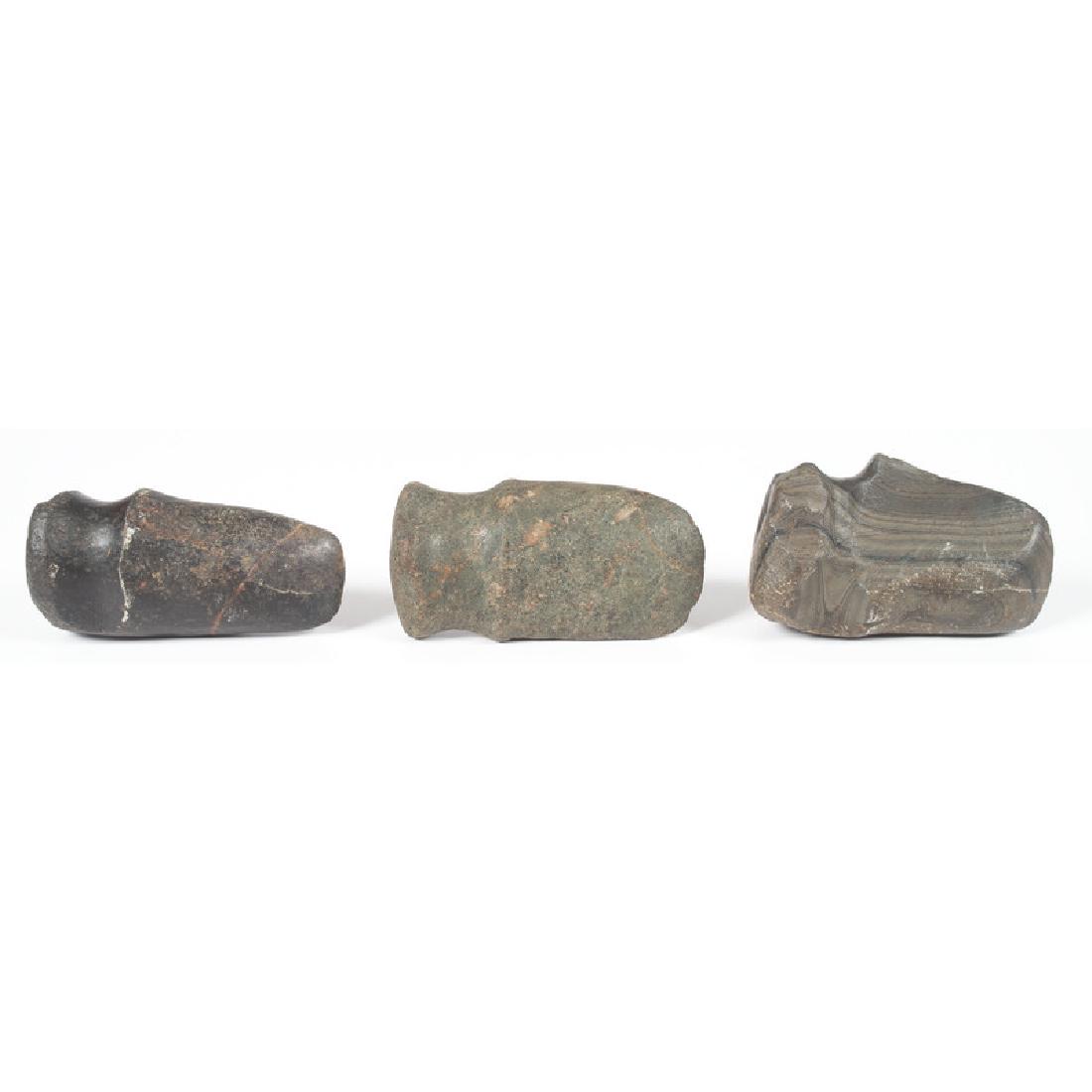 Two 3/4 Grooved Axes PLUS A Full Grooved Axe: From the Collection of Jon Anspaugh, Wapakoneta, Ohio Archaic Period, 8000-500 B.C. lot of 3, longest 4-3/4 in.