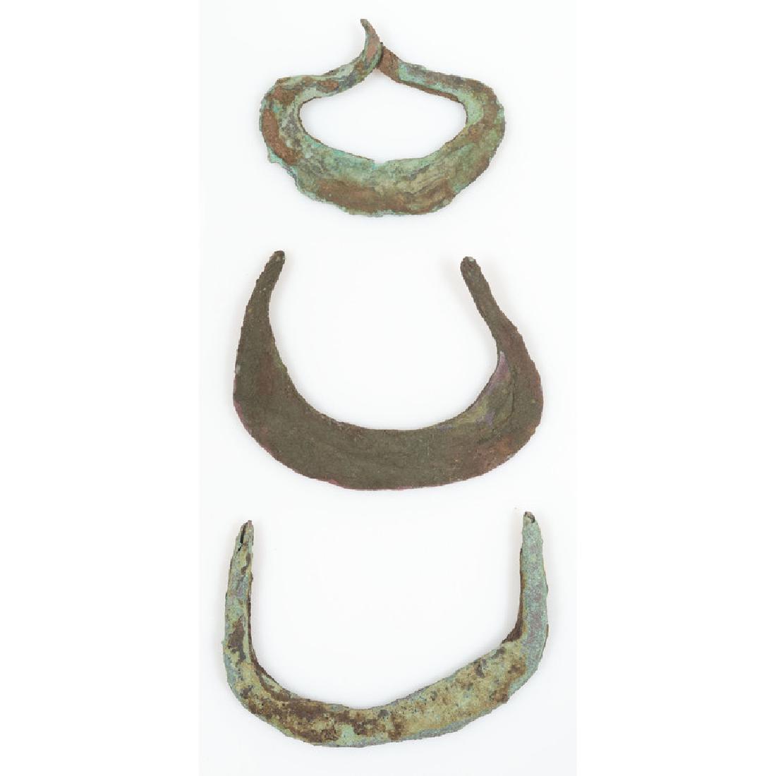 Old Copper Culture Crescents: From the Collection of Roger "Buzzy" Mussatti, Michigan Old Copper Culture, 7000-3000 B.C. lot of 3, longest 3.5 in.